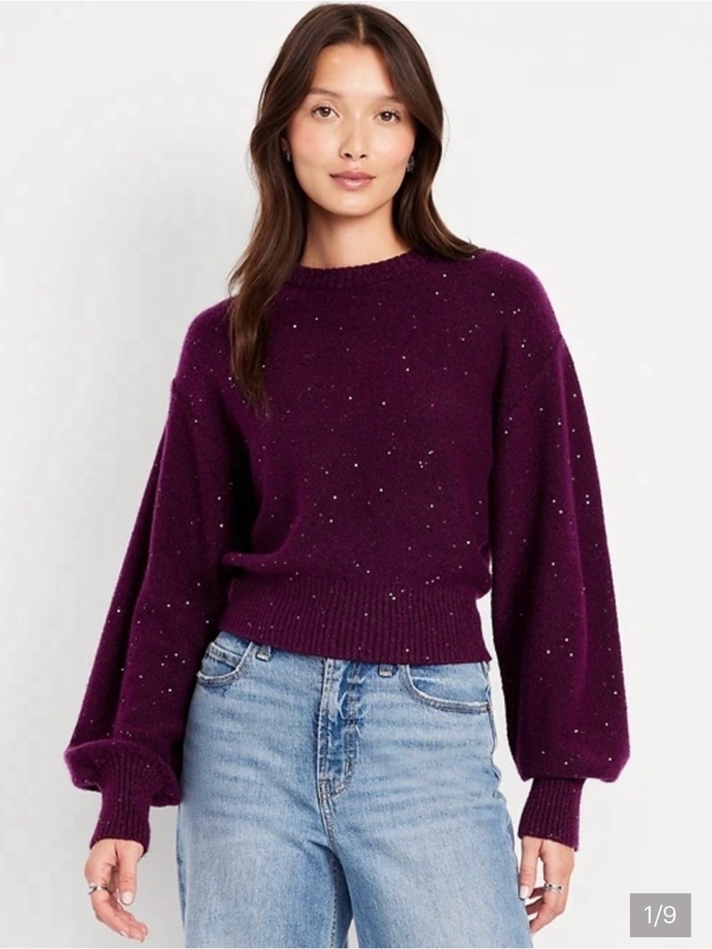 Old Navy Plum Crewneck Sweater with Subtle Metallic Speckle
